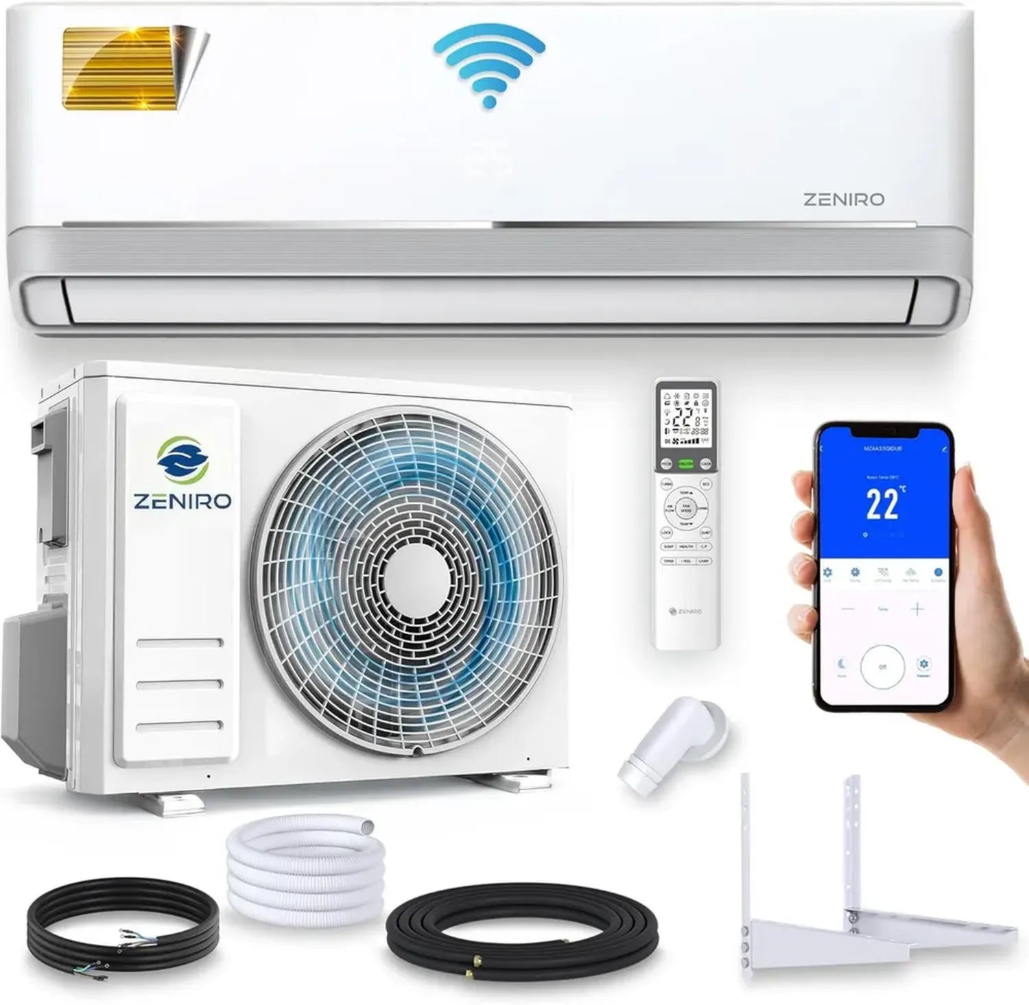 Hocheffiziente 24000 BTU Split-Klimaanlage mit Heizfunktion, A++ Energieklasse, WiFi-Steuerung und 4D-Luftstrom, inkl. Montagezubehör und vorgefüllt mit R32